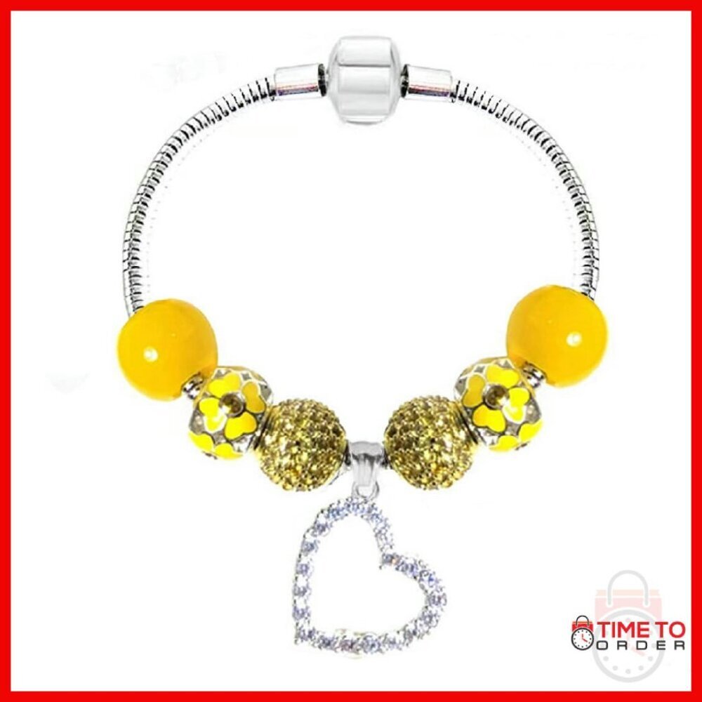 Stainless Steel Charm Bracelet with CZ Stones, Adjustable 8.3 Inches
